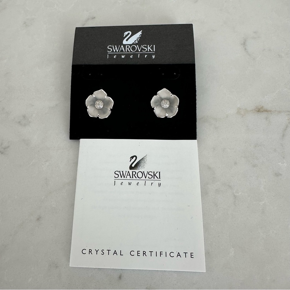 Swarovski Flower with Crystal Center Stud Earrings, Never Worn - Picture 5 of 7